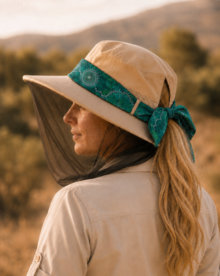 Pre-Order: Aboriginal Hat - Sun Hat - Fly Net Hat with detachable Scarf — Ships End Aug 2026