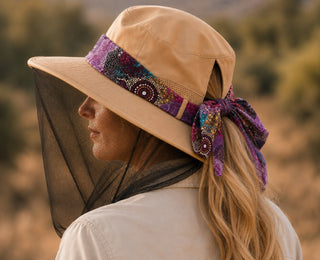 Aboriginal Hat - Fly Net Hat with detachable Scarf