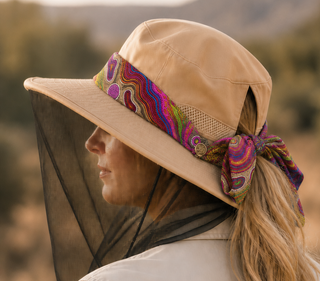 Aboriginal Hat - Fly Net Hat with detachable Scarf